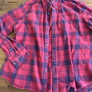 Eddie Bauer Red and Navy Plaid Button-Down Shirt